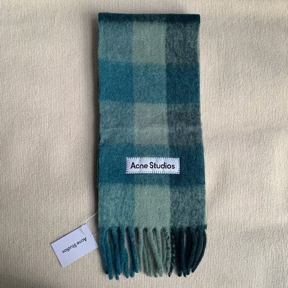 Acne Studios Blue Check Mohair Wool Scarf - Picture 1 of 5